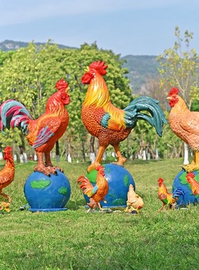 户外仿真发光大公鸡玻璃钢母鸡雕塑别墅庭院店门S口动物装饰品摆