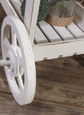 美式乡村花园园艺多肉花架 做旧手B推车花房花车 实木橱窗花架摆