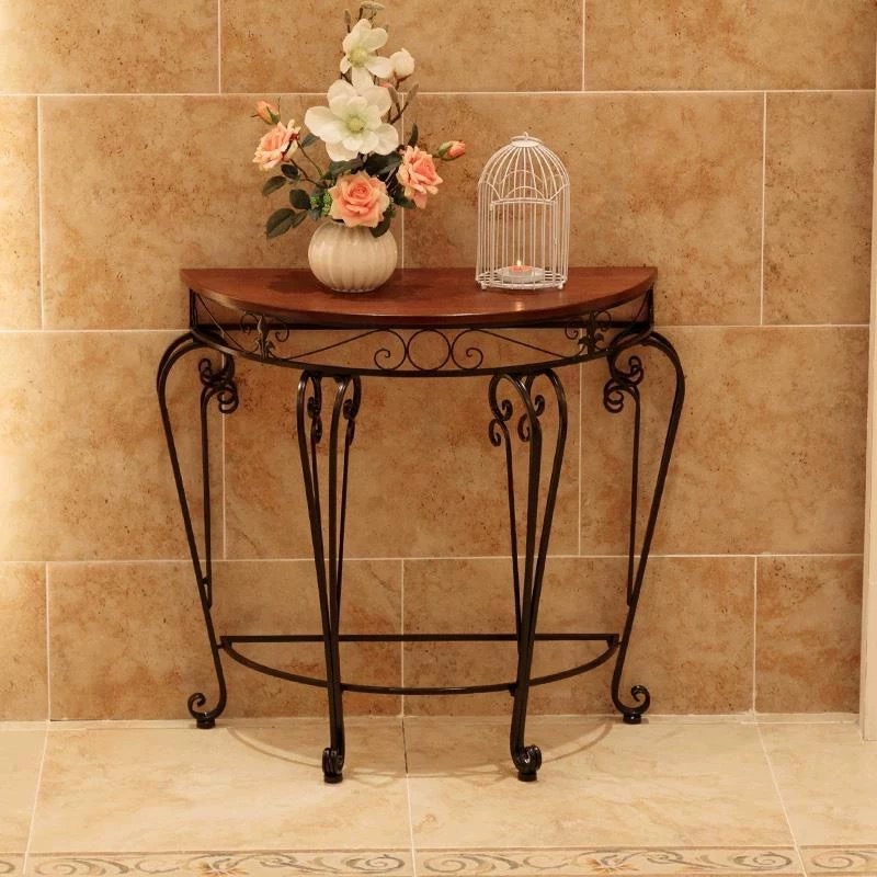 玄关桌欧式进门北欧玄关台客厅走廊靠墙玄关柜现代简约铁艺半圆桌