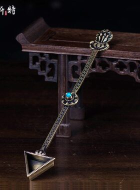 护摩勺 西藏铜做旧火供勺 水陆供香薰用品金刚勺香道香粉勺勺子