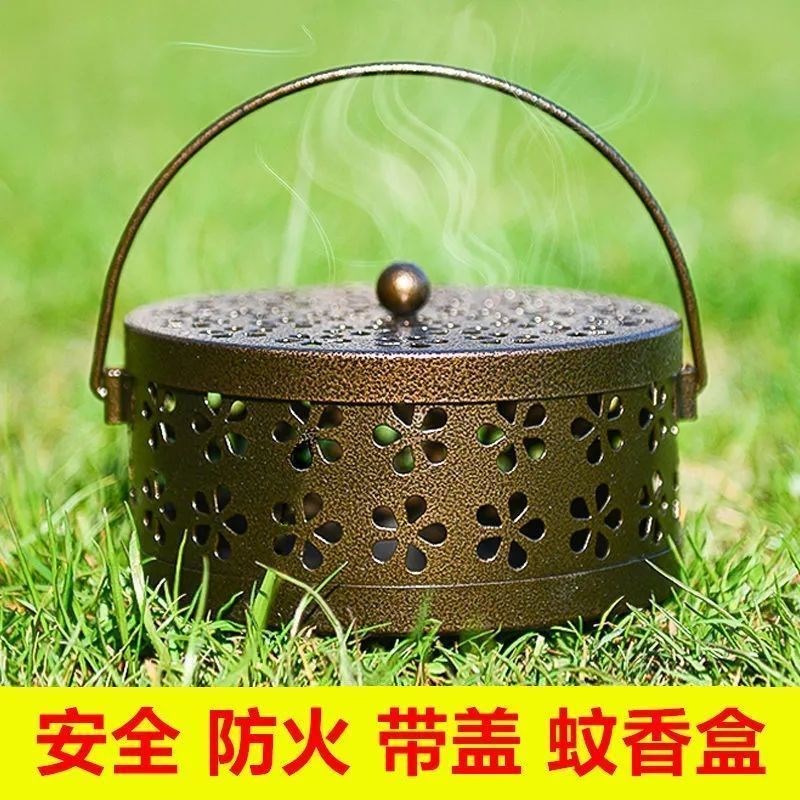 新款手提蚊香盘托蚊香盒带盖安z全文香托盘蚊香架子户外家用铁艺