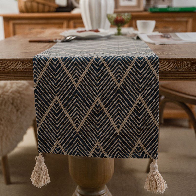 桌旗欧式几何提花涤棉流苏长条茶几桌布茶席P茶桌茶旗茶巾茶台垫