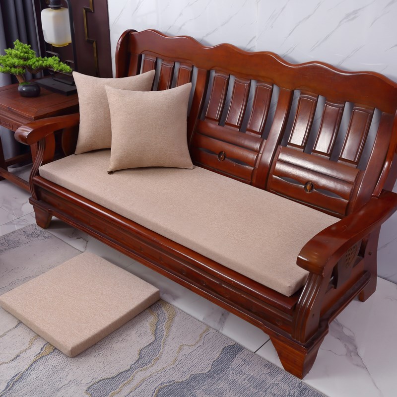 纯色亚麻实木沙发垫坐垫四季红木椅加硬海绵O垫子防滑可拆洗沙发