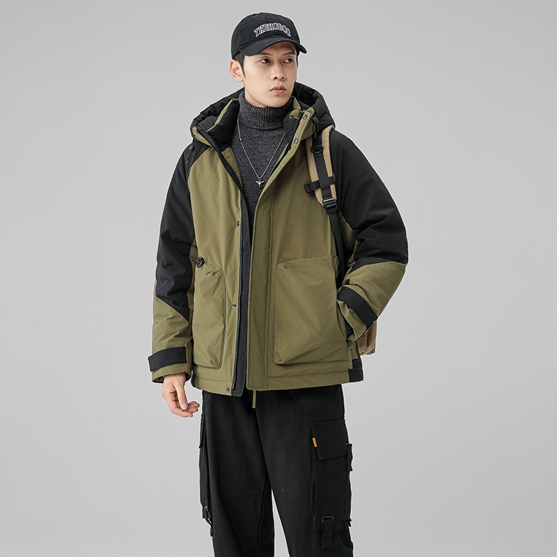 鸭鸭羽绒冲锋衣男2025新款秋冬韩版休闲时尚撞色户外工装防寒外套