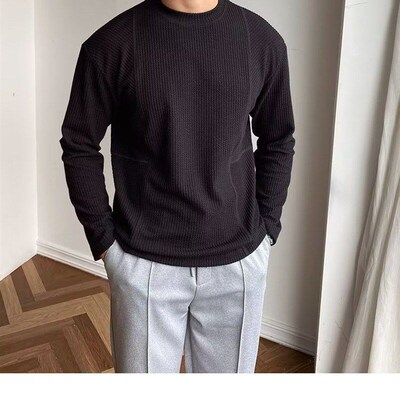 Casual Longsleeved Tshirt for Men Autumn Round Neck Concavec