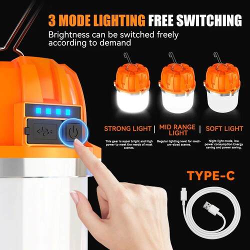 500W LED Camping Lantern USB Rechargeable Portable Lamp Bulb