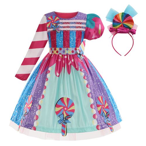 Girl Rainbow Color Candy Dress Sleeveless with Lollipop Head