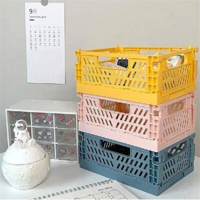 Plastic Folding Desktop Storage Basket with Simple and