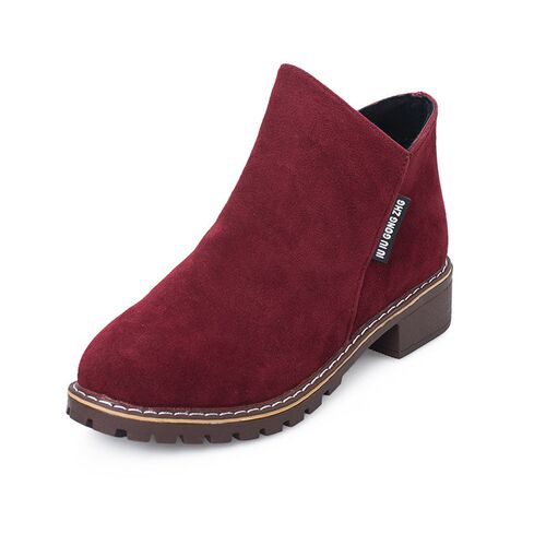 Retro Short Boots Women Chunky Flat Martin Boots Side Zipper