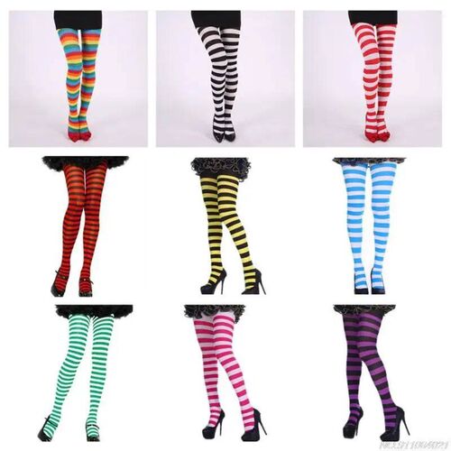 Women Girls Rainbow Multicolor Striped Tights Opaque Stockin