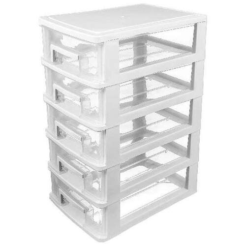 5 drawer desktop storage, storage bins 1 pc white