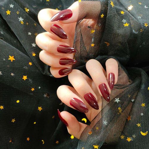 24Pcs Detachable Almond False Nails with Pearl Decoration El