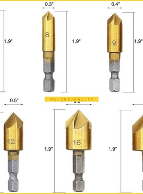 8Pcs Wood  Cutter,6Pcs 1/4 Inch Hex 5 Flute 90 Degree Counte