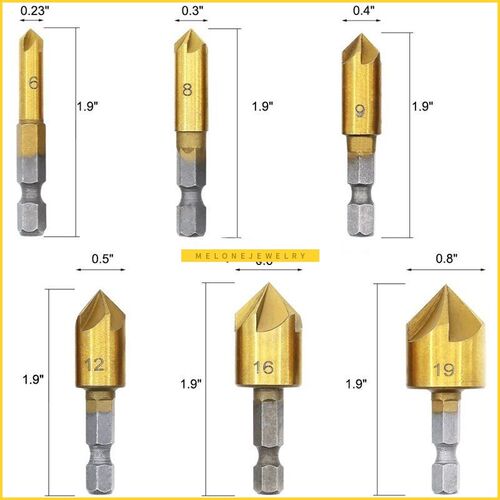 8Pcs Wood  Cutter,6Pcs 1/4 Inch Hex 5 Flute 90 Degree Counte