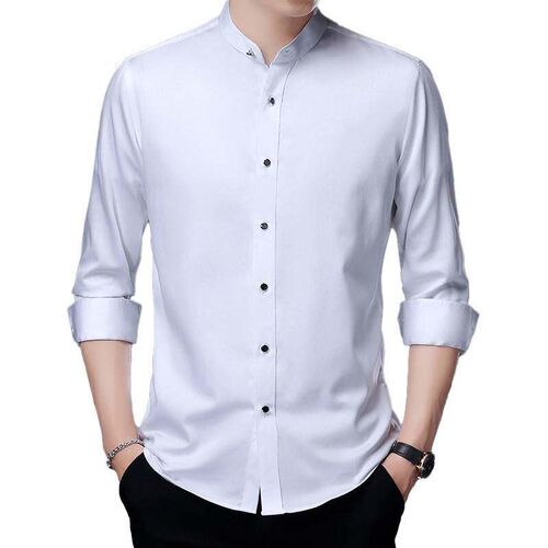 -New Chinese stand collar cotton shirt mens casual business