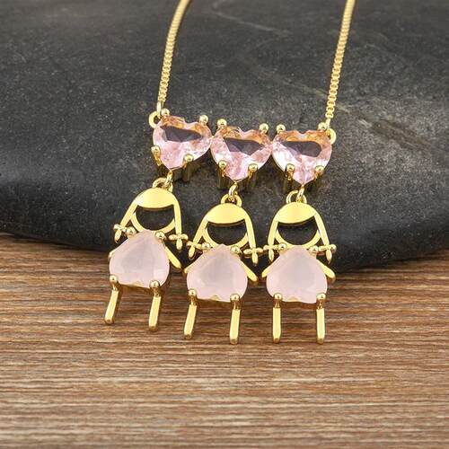 AIBEF Heart Rhinestone Girl&Boy Women Pendant Mother Necklac