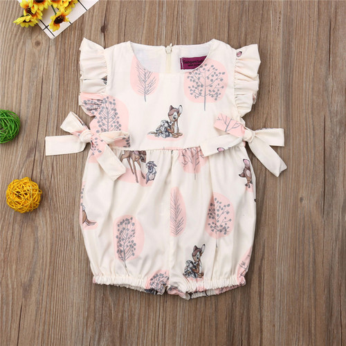 0-24M Summer Clothing Baby Girl Deer Flower Cotton Soft Romp