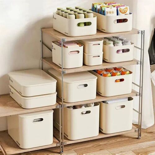 Stackable Storage Box with Lid Dustproof Cosmetics Clothing