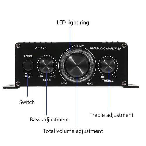 AK170 Mini Digital Power Audio Car Amplifier Blue Light Ster