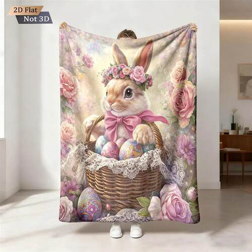 1pc Easter Cute Rabbit Easter Egg Print 230 Flannel Blanket