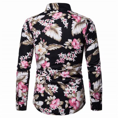 -New European size mens casual long-sleeved floral shirt c