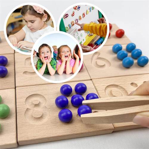 Wooden Number formtion Tracing Board Math Beads Counting Toy