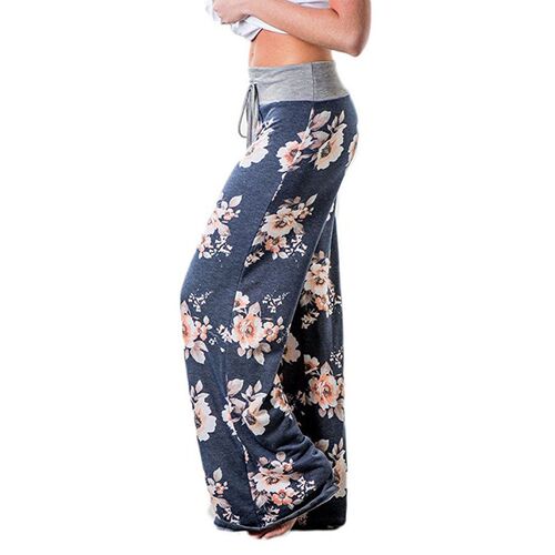 Women Thin Wide Leg Pants Floral Printed Pattern Loose Sprin