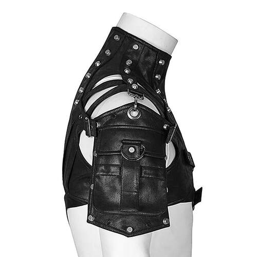 Gothic Leather Armor Pullover Vest With Pocket Men Women Hip