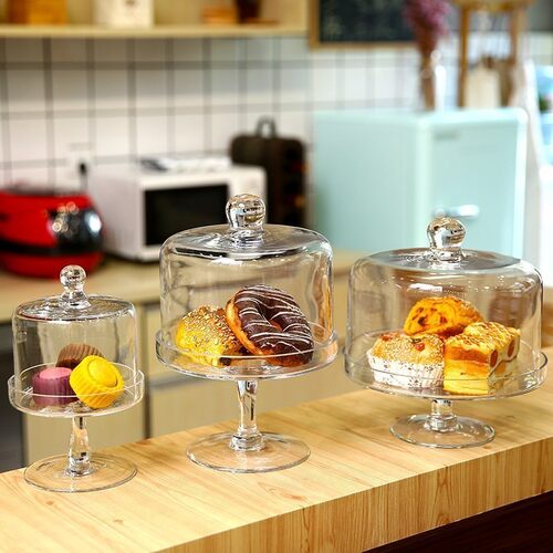 Chinese cake cover display stand, high pin cake plate, glass