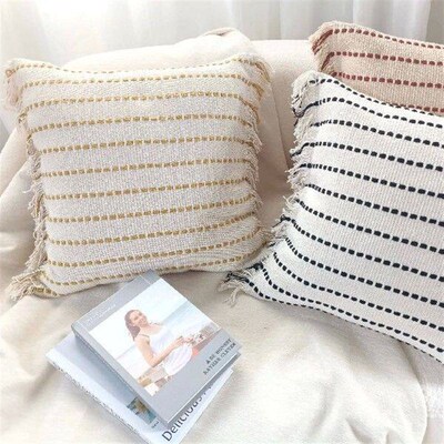 Fresh Knitted Striped Tassel Home Sofa Pillowcase Nordic