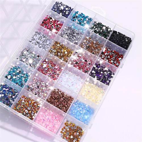 3500Pcs/Box Round Resin Flat Bottom Color Glitter Rhinestone