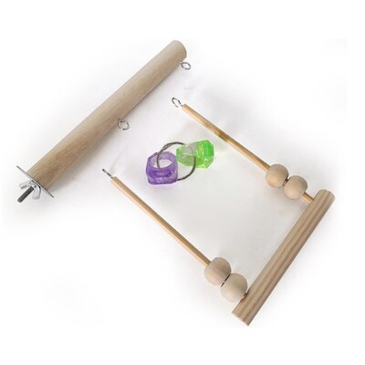 Bird Swing Toy Wooden Parrot Perch Stand Playstand with Chew