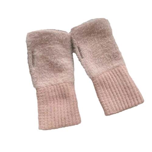 Plush, thickened autumn and winter half-finger gloves for wo