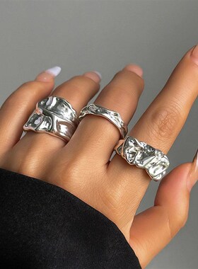 3Pcs Vintage Irregular Pleated Open Ring for Women Men Vinta