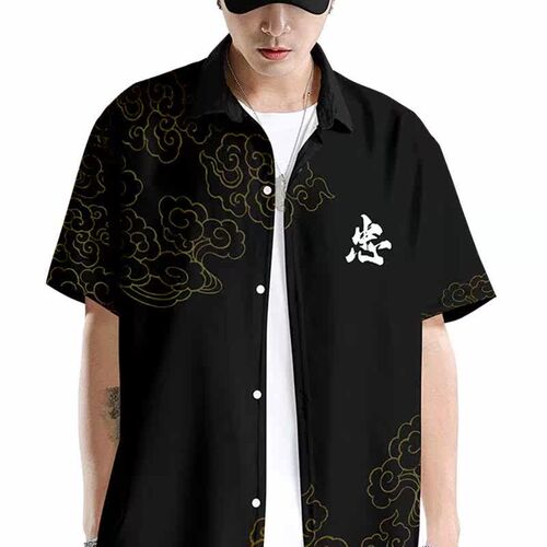 New summer short-sleeved shirt Wu Sheng Guan Yu 3D lapel loo