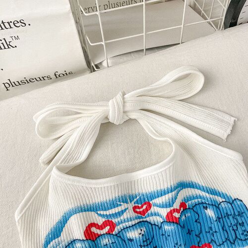 Women Cute Printed Halter Tops Sweet Heart Beach Bandage Dra