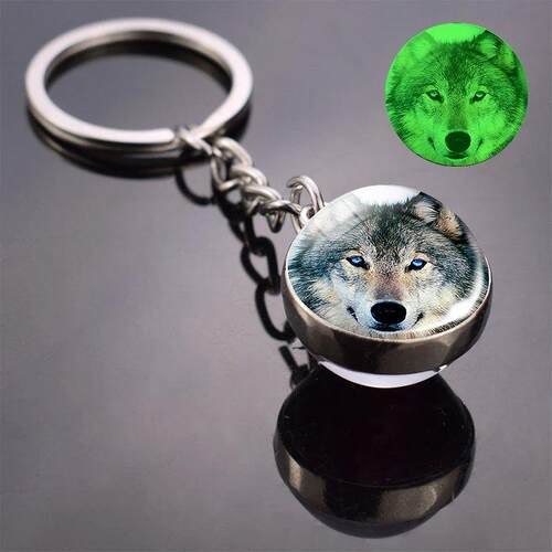 Glow in the Dark Wolf Key Chain Howling Wolf and Moon Keyrin