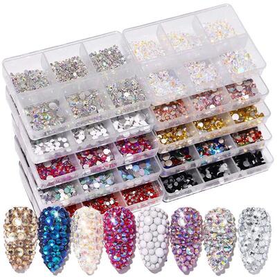 6 Grids/Box AB Flat Rhinestones For Nails Mixed Color Champa