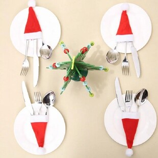 Christmas Tableware Bag Holder Hat Fork Knife Cutlery Bag