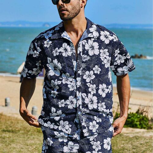 Hawaii Beach Flower Shirt Short-sleeved Set Mens Loose Vaca