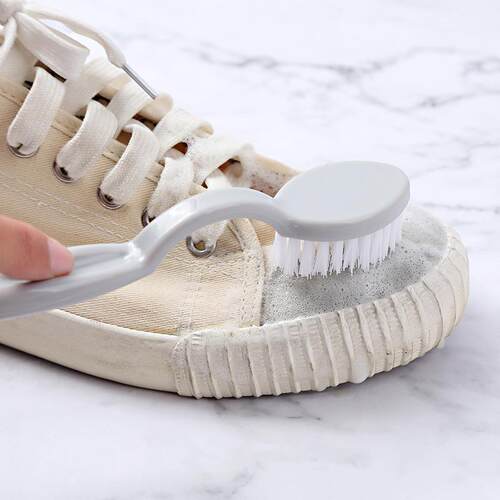 Dual-head long-handle cleaning shoe brush, plain color with
