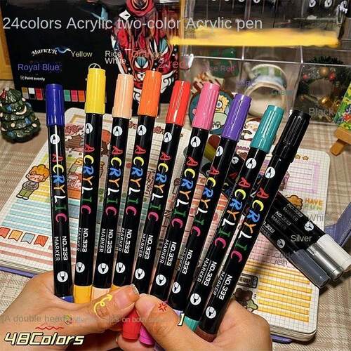 Professional Art Use 48-Color Acrylic Paint Markers, Dual-Ti
