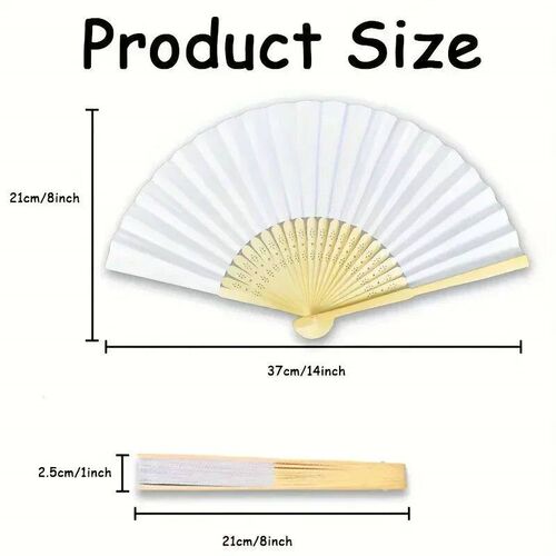1/10pcs White Foldable Paper Fans - DIY Portable Bamboo Desi