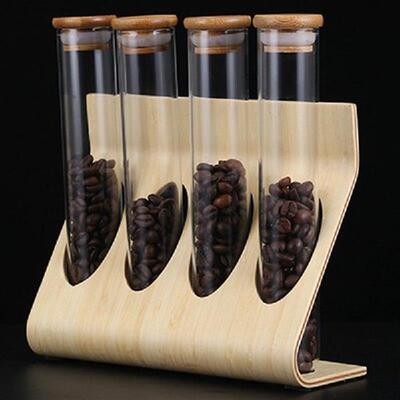 Wooden Coffee Beans Tea Display Rack Stand Glass Test Tube