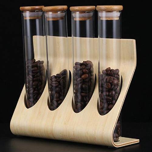 Wooden Coffee Beans Tea Display Rack Stand Glass Test Tube