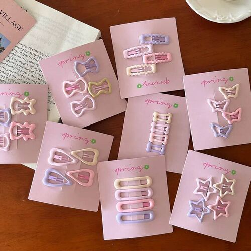 4pcs/set Cute Colorful Geometric  Hair Clips For Girls Sweet