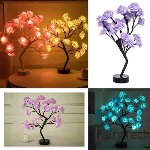 LED Rose Flower Table Lamp USB Christmas Tree Fairy Lights N