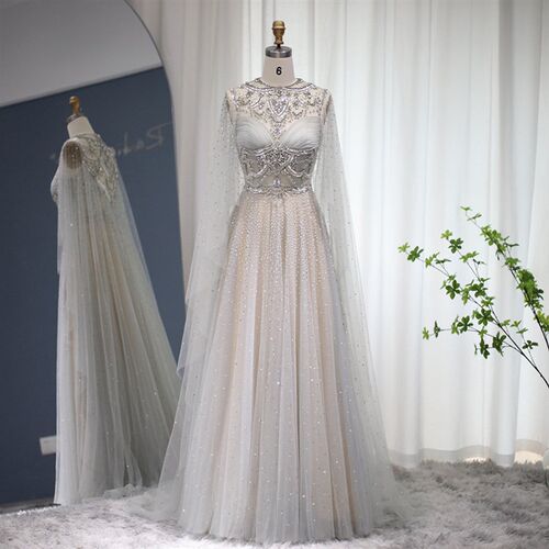 Sharon Said Luxury Crystal Silver Dubai Evening Dress with C