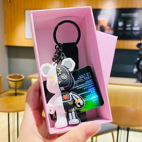 PVC Robot Mechanical Bear Keychain Leather Key Chain for Men