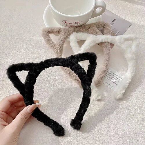 Girls Plush Cat Ear Headband Cartoon Furry Hair Bands Hoop W
